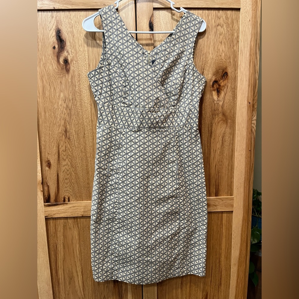 GAP Tan Black White Floral Abstract Print Fit Flare Mini Dress